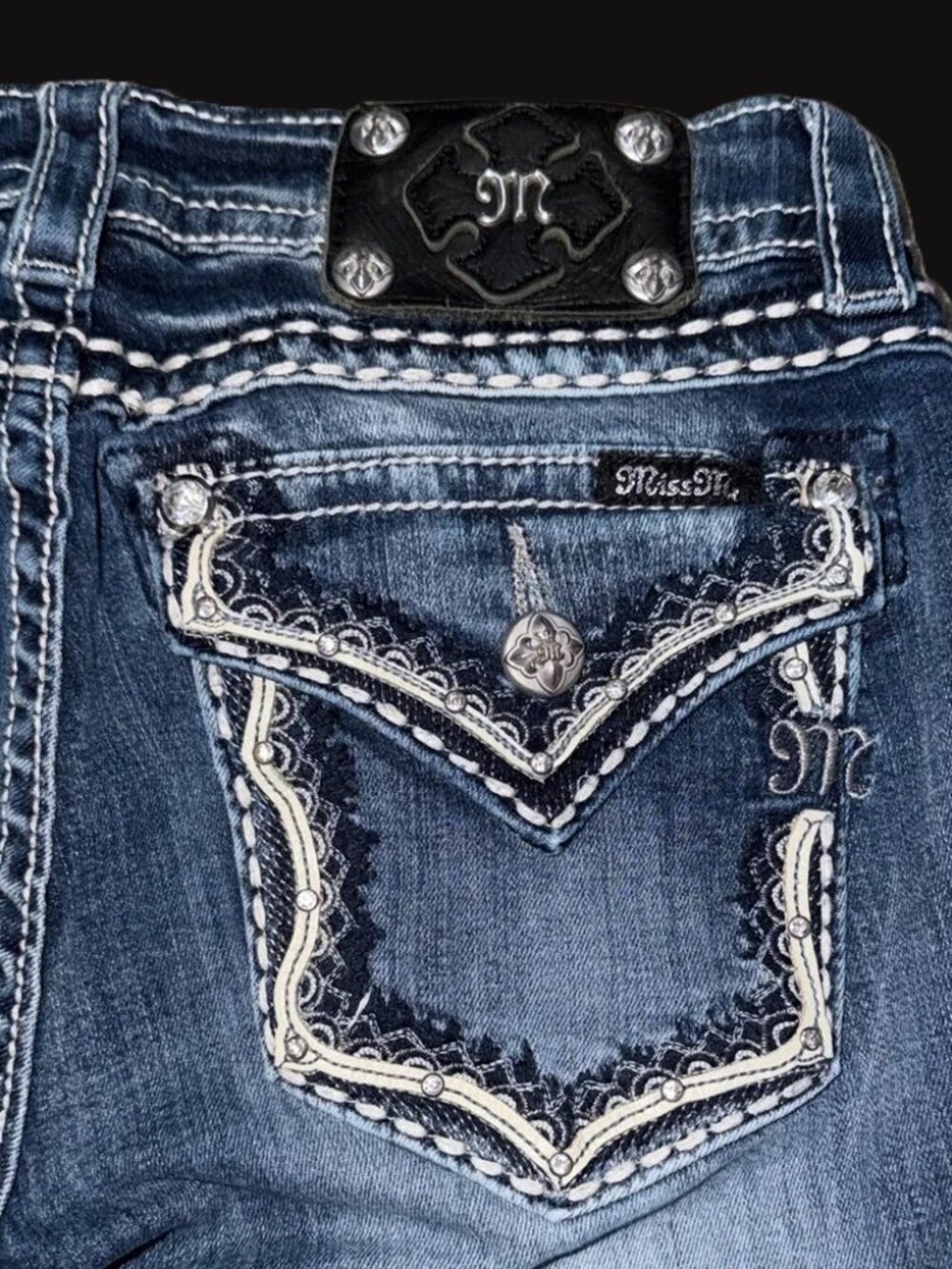 Miss Me Dark Blue low rise Jeans with Embellishments (Signature Boot) 28 X 32 - Picture 4 of 5